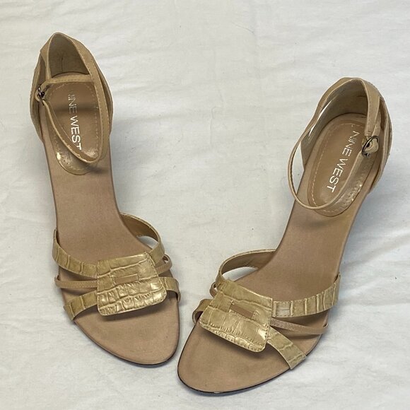 Nine West Karna Beige Strappy Reptile Leather Spike Heel Ankle Sandals 8 - Picture 3 of 14